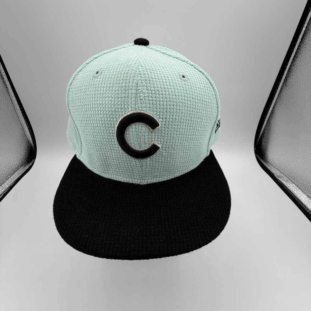 Chicago Cubs Thermal Knit Hat New Era 59Fifty Mint Green Black Fitted 7 1/2 NEW - Picture 2 of 12